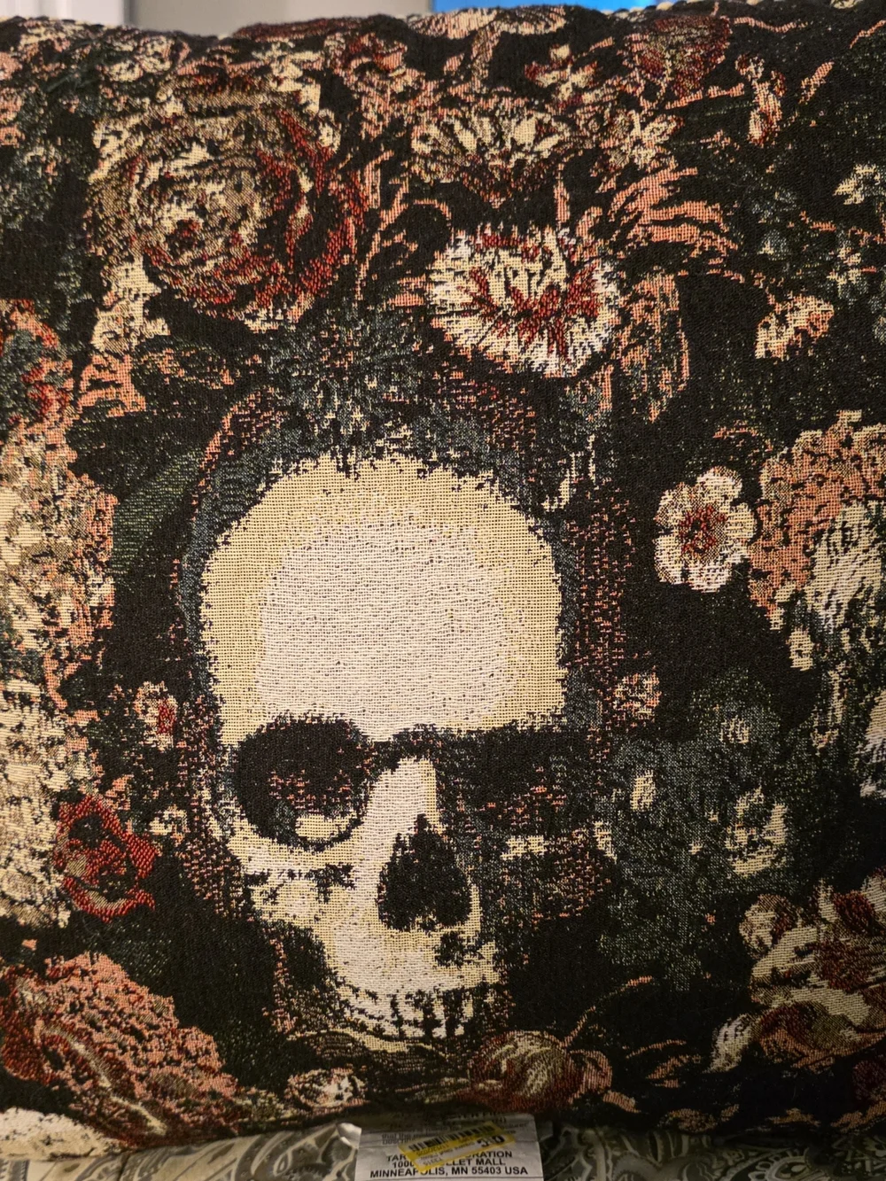 18x18 Threshold Gothic Skull and Floral Woven Wall Tapestry - Black, Cream, Red